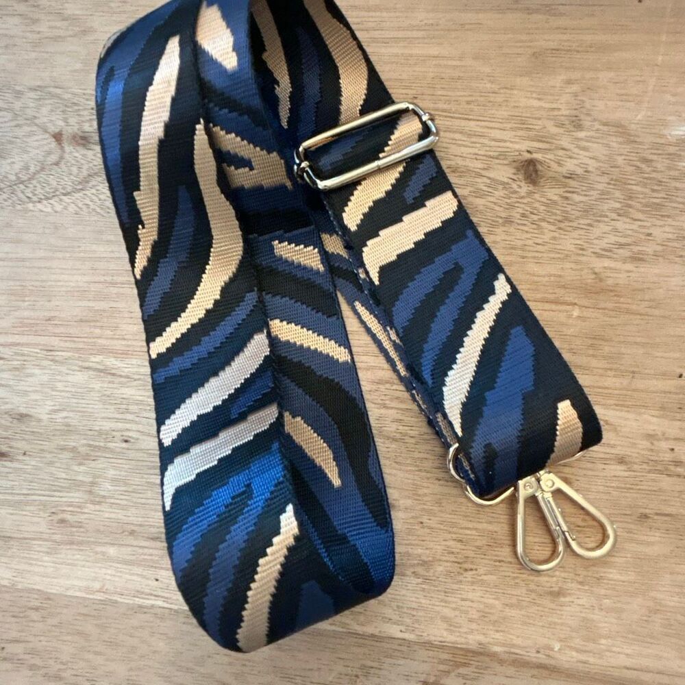 NWOT black navy gold tan animal print wide neutral purse straps, Replacement str